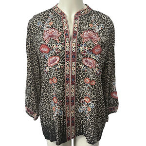 Karyn Seo Boho Leopard Embroidered Blouse M Viscose Johnny Was Style